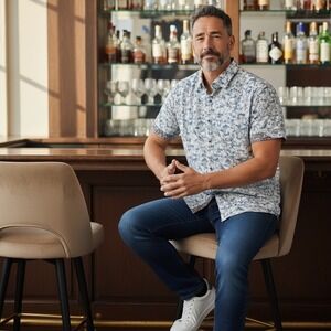 Robert Graham Mens Classic Fit Blue White Abstract Print Short Sleeve Shirt S